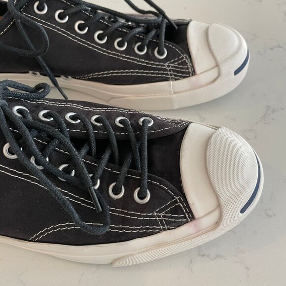 Converse Jack Purcell Lo Cut Lace Up Canvas Sneakers Cork Insoles Blk Wht 9.5M - Picture 8 of 11